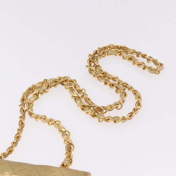 CHANEL Matelasse Chain Shoulder Bag Lamb Skin Gold CC Auth 182936M