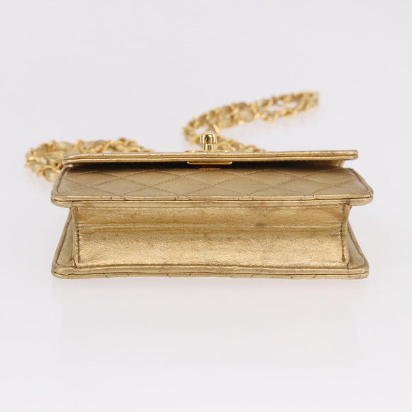 CHANEL Matelasse Chain Shoulder Bag Lamb Skin Gold CC Auth 182936M