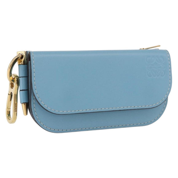 LOEWE Anagram Gate Mini Wallet Leather Blue Gold Auth 182937M