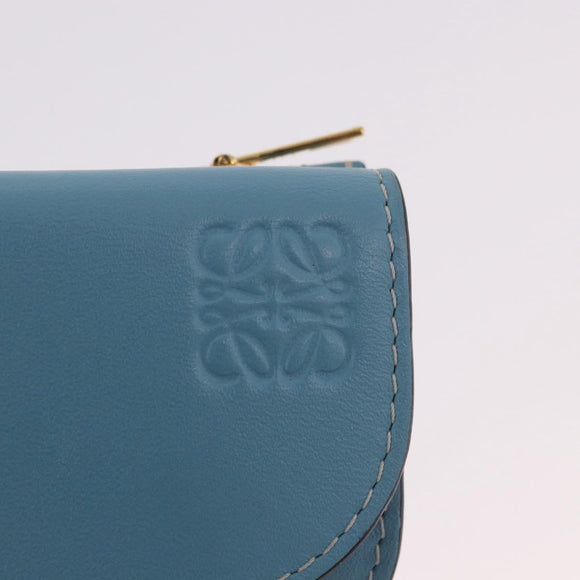LOEWE Anagram Gate Mini Wallet Leather Blue Gold Auth 182937M