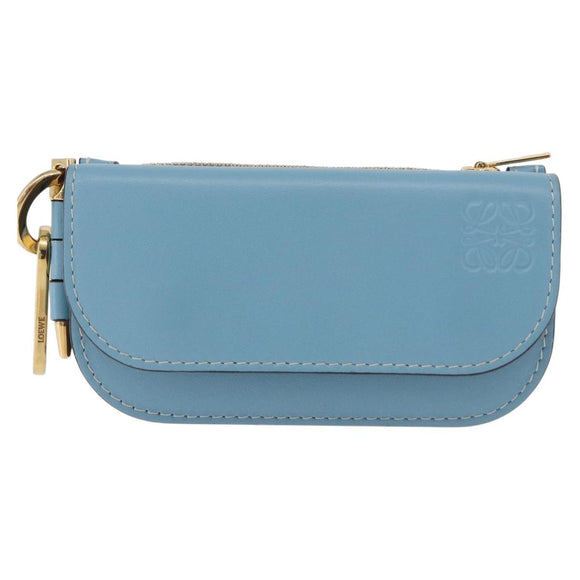 LOEWE Anagram Gate Mini Wallet Leather Blue Gold Auth 182937M