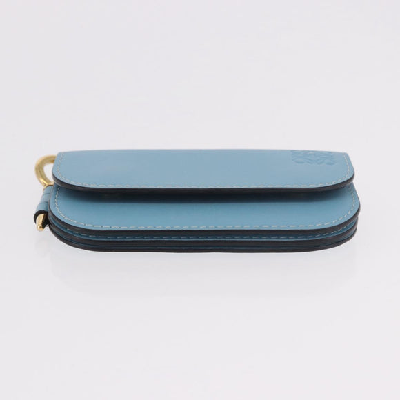 LOEWE Anagram Gate Mini Wallet Leather Blue Gold Auth 182937M