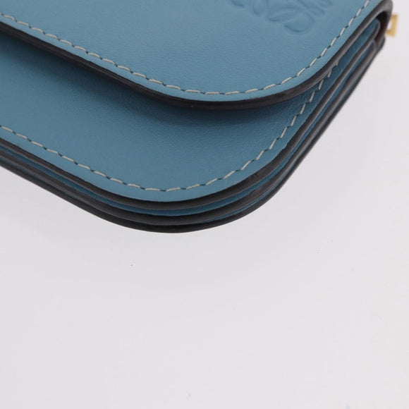 LOEWE Anagram Gate Mini Wallet Leather Blue Gold Auth 182937M