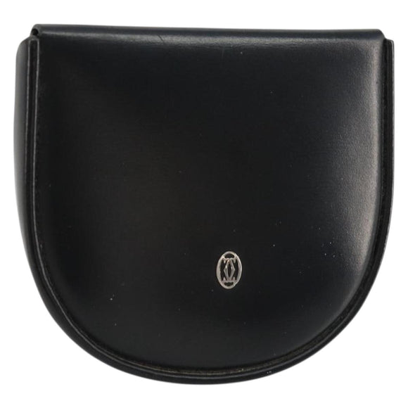 CARTIER Coin Purse Leather Black Silver Auth 182938A