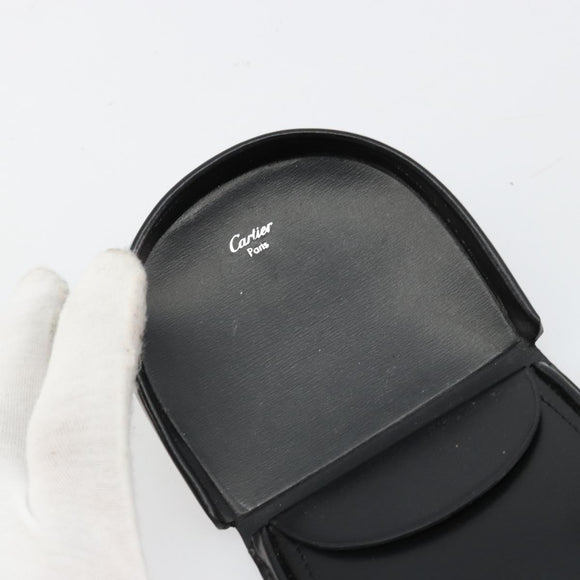 CARTIER Coin Purse Leather Black Silver Auth 182938A