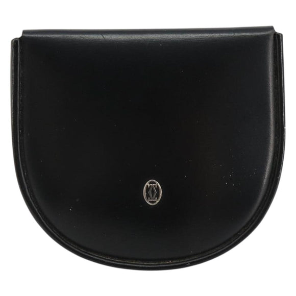CARTIER Coin Purse Leather Black Silver Auth 182938A