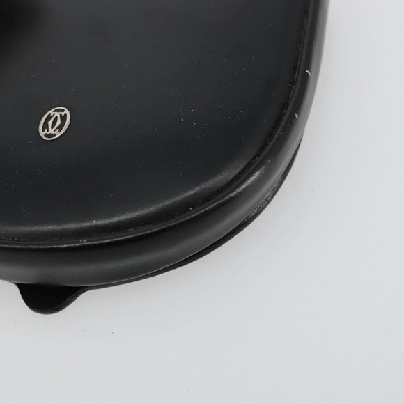 CARTIER Coin Purse Leather Black Silver Auth 182938A