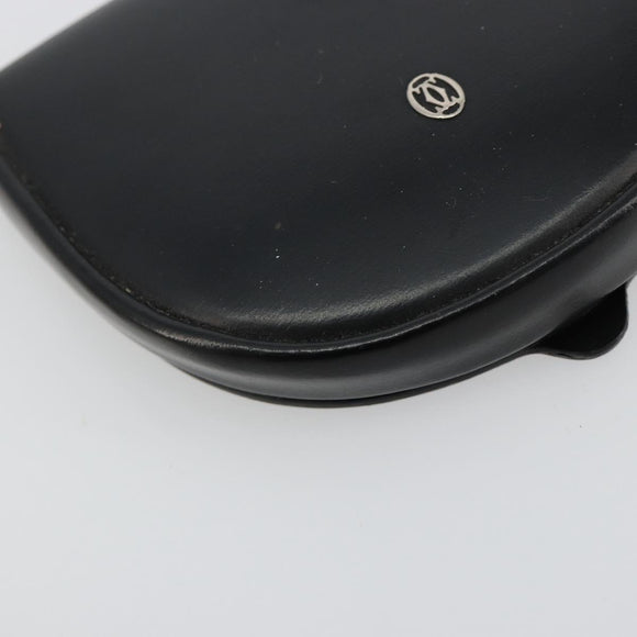 CARTIER Coin Purse Leather Black Silver Auth 182938A