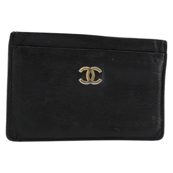 CHANEL Card Case Leather Black CC Auth 182939