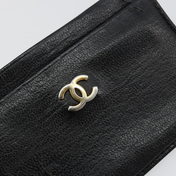 CHANEL Card Case Leather Black CC Auth 182939
