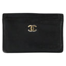CHANEL Card Case Leather Black CC Auth 182939-13