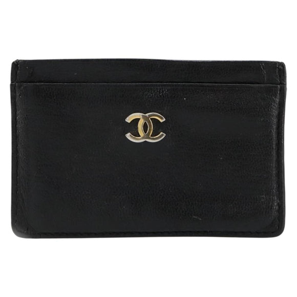 CHANEL Card Case Leather Black CC Auth 182939
