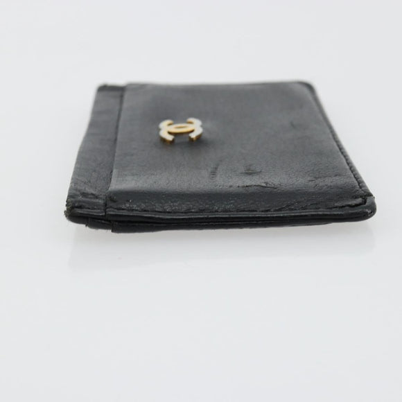 CHANEL Card Case Leather Black CC Auth 182939