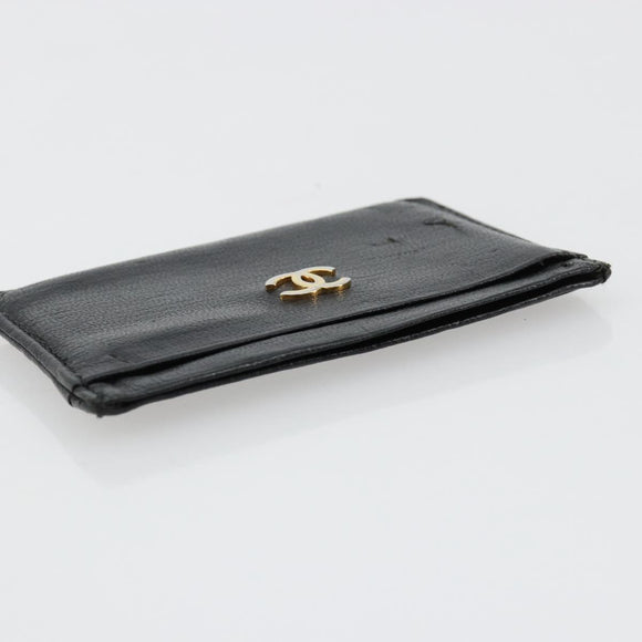CHANEL Card Case Leather Black CC Auth 182939