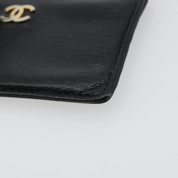 CHANEL Card Case Leather Black CC Auth 182939