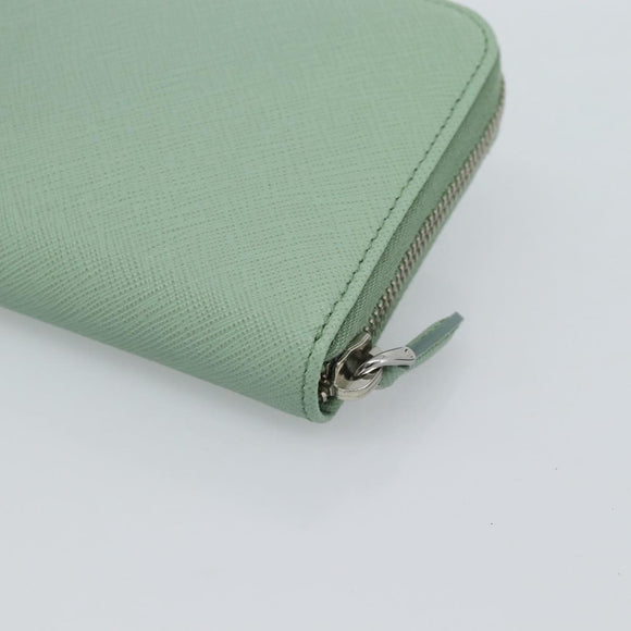 PRADA Ribbon Long Wallet Saffiano leather Green Silver Auth 182941SAM