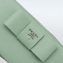 PRADA Ribbon Long Wallet Saffiano leather Green Silver Auth 182941SAM-17