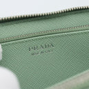 PRADA Ribbon Long Wallet Saffiano leather Green Silver Auth 182941SAM-18