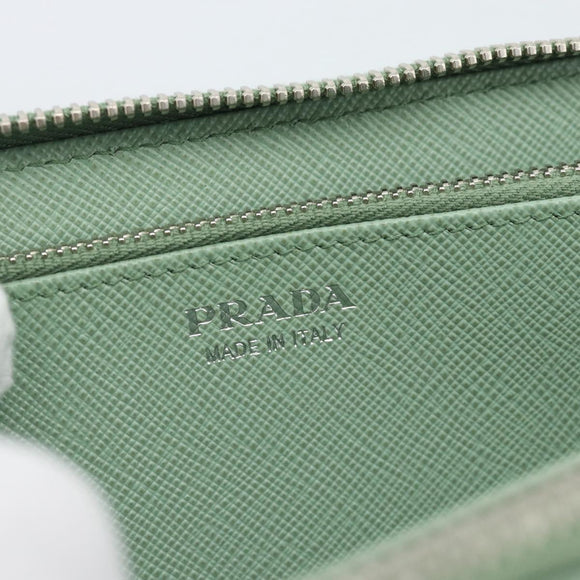 PRADA Ribbon Long Wallet Saffiano leather Green Silver Auth 182941SAM