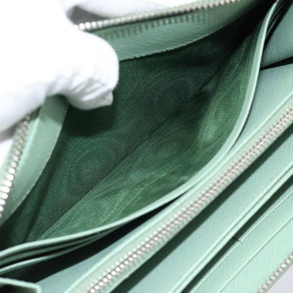 PRADA Ribbon Long Wallet Saffiano leather Green Silver Auth 182941SAM