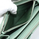 PRADA Ribbon Long Wallet Saffiano leather Green Silver Auth 182941SAM-10