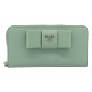 PRADA Ribbon Long Wallet Saffiano leather Green Silver Auth 182941SAM-13