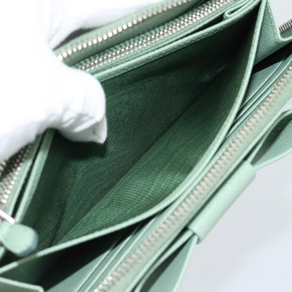 PRADA Ribbon Long Wallet Saffiano leather Green Silver Auth 182941SAM