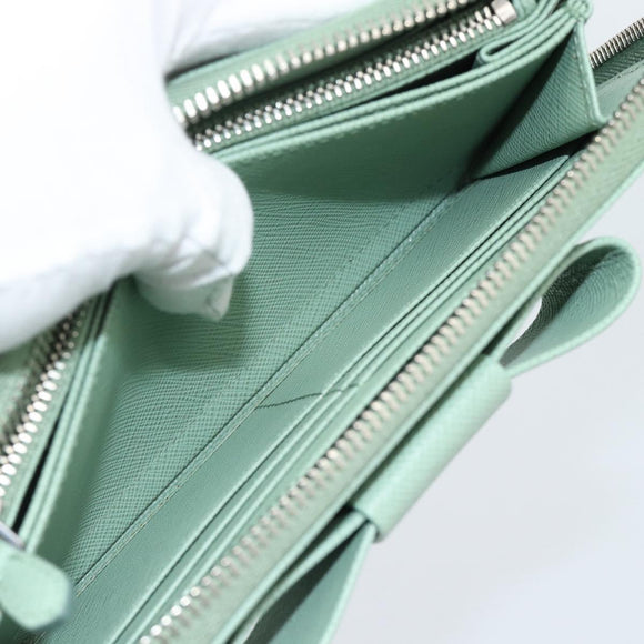 PRADA Ribbon Long Wallet Saffiano leather Green Silver Auth 182941SAM