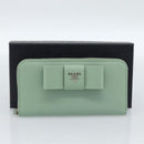 PRADA Ribbon Long Wallet Saffiano leather Green Silver Auth 182941SAM-12