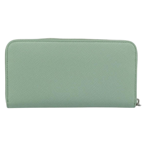 PRADA Ribbon Long Wallet Saffiano leather Green Silver Auth 182941SAM