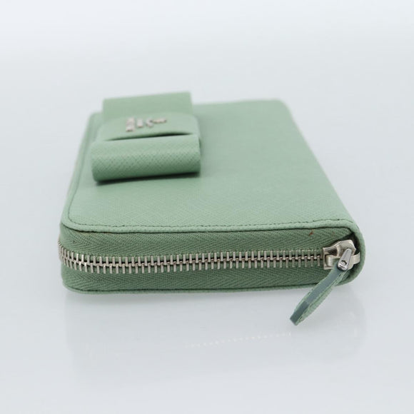 PRADA Ribbon Long Wallet Saffiano leather Green Silver Auth 182941SAM