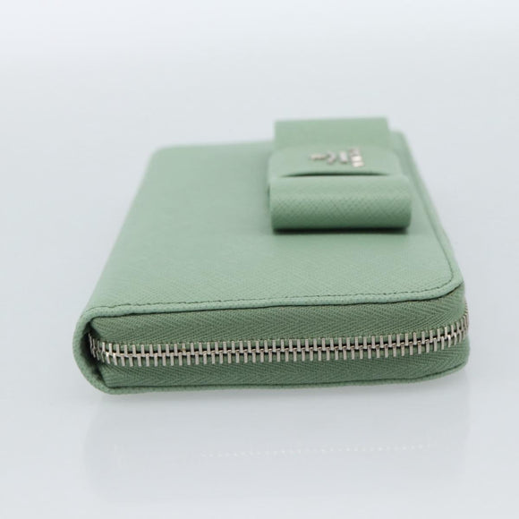 PRADA Ribbon Long Wallet Saffiano leather Green Silver Auth 182941SAM