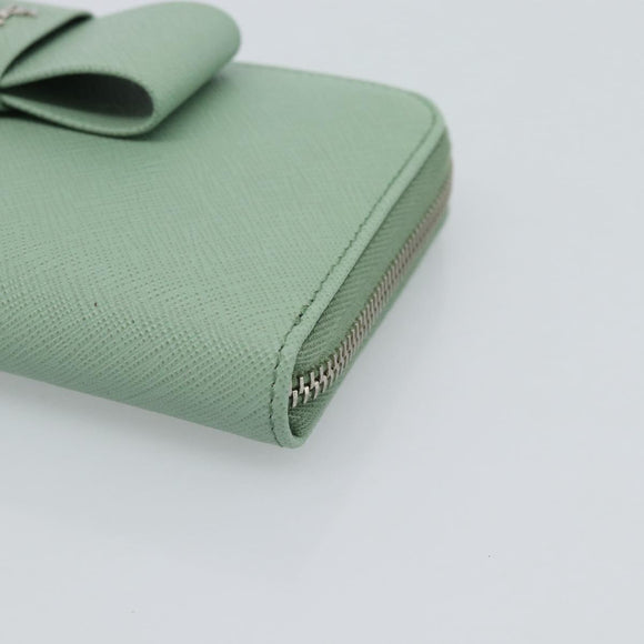 PRADA Ribbon Long Wallet Saffiano leather Green Silver Auth 182941SAM