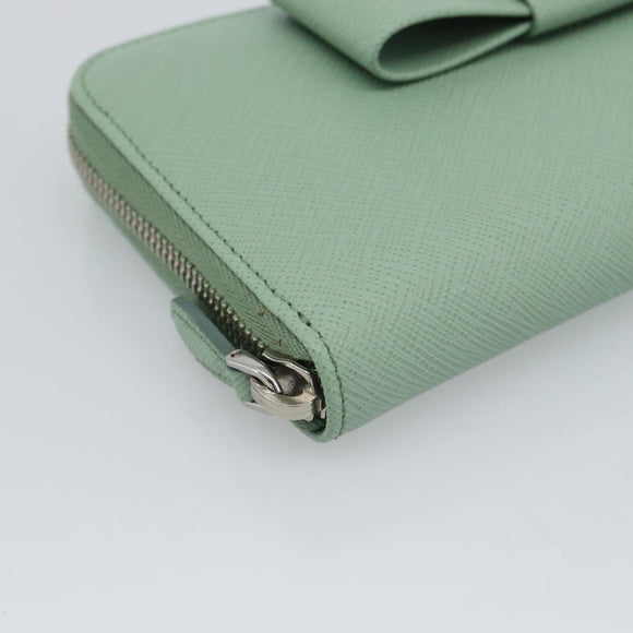 PRADA Ribbon Long Wallet Saffiano leather Green Silver Auth 182941SAM