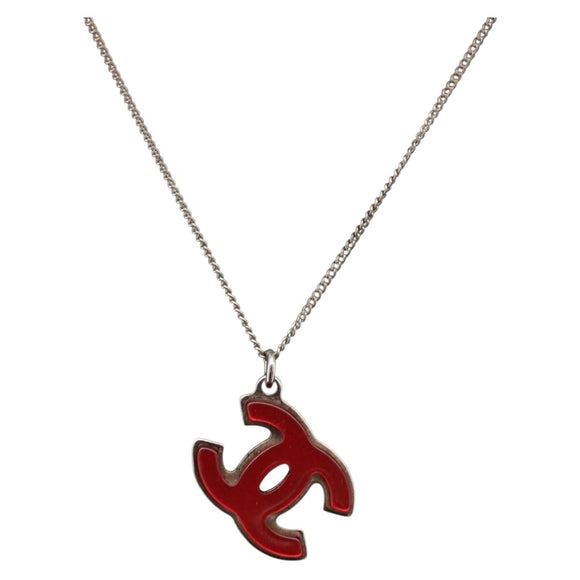 CHANEL COCO Mark Necklace metal Silver tone CC Auth 182942M