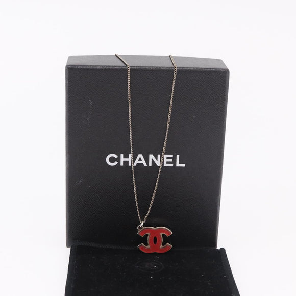 CHANEL COCO Mark Necklace metal Silver tone CC Auth 182942M