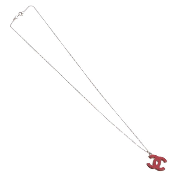 CHANEL COCO Mark Necklace metal Silver tone CC Auth 182942M