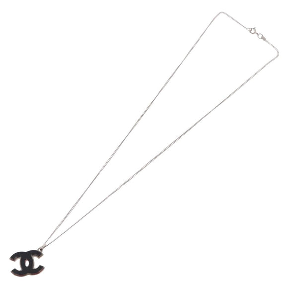 CHANEL COCO Mark Necklace metal Silver tone CC Auth 182942M