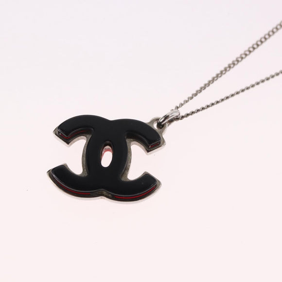 CHANEL COCO Mark Necklace metal Silver tone CC Auth 182942M