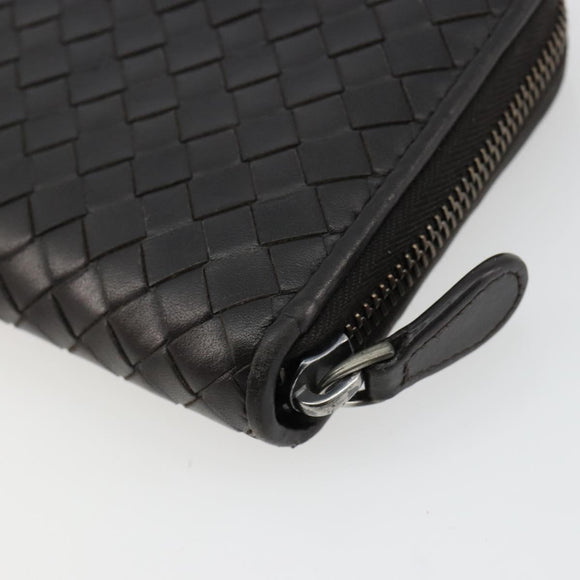 BOTTEGA VENETA INTRECCIATO Long Wallet Leather Dark Brown Auth 182950