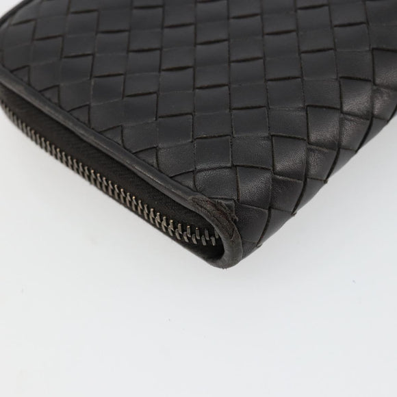 BOTTEGA VENETA INTRECCIATO Long Wallet Leather Dark Brown Auth 182950