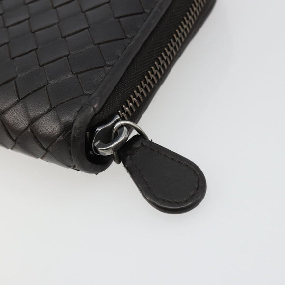 BOTTEGA VENETA INTRECCIATO Long Wallet Leather Dark Brown Auth 182950
