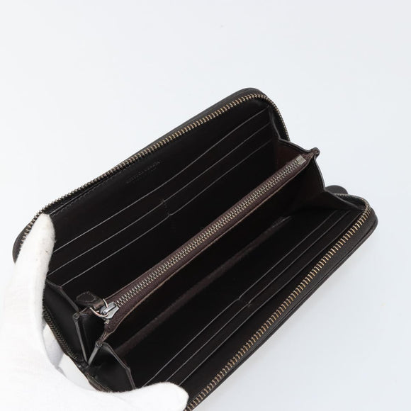 BOTTEGA VENETA INTRECCIATO Long Wallet Leather Dark Brown Auth 182950