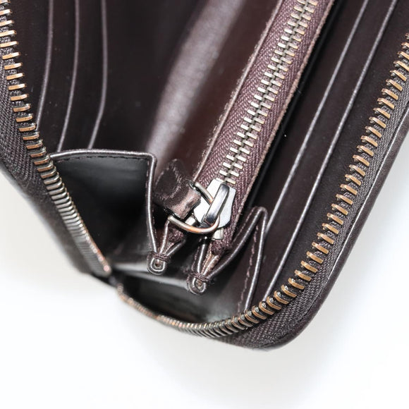 BOTTEGA VENETA INTRECCIATO Long Wallet Leather Dark Brown Auth 182950