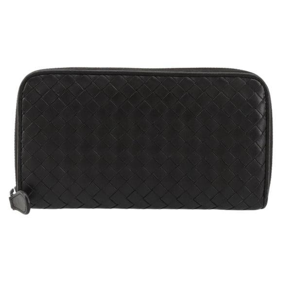 BOTTEGA VENETA INTRECCIATO Long Wallet Leather Dark Brown Auth 182950