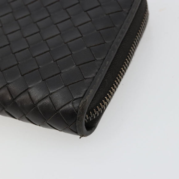 BOTTEGA VENETA INTRECCIATO Long Wallet Leather Dark Brown Auth 182950