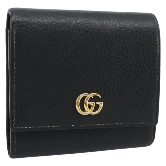 GUCCI GG Marmont Compact Wallet Leder Schwarz Gold 598587 Auth 182955M