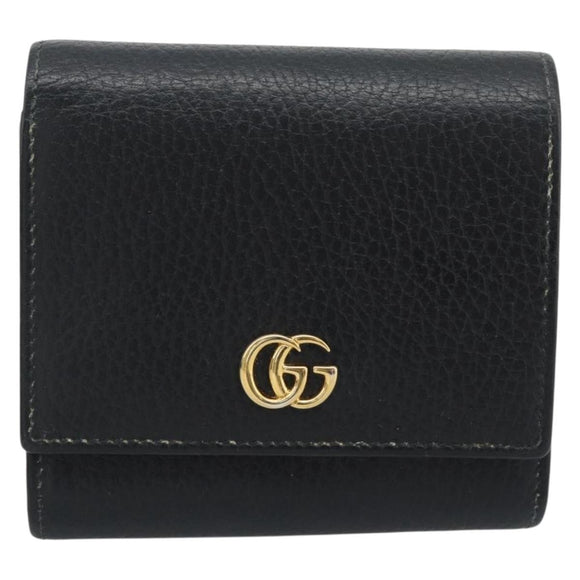 GUCCI GG Marmont Compact Wallet Leder Schwarz Gold 598587 Auth 182955M