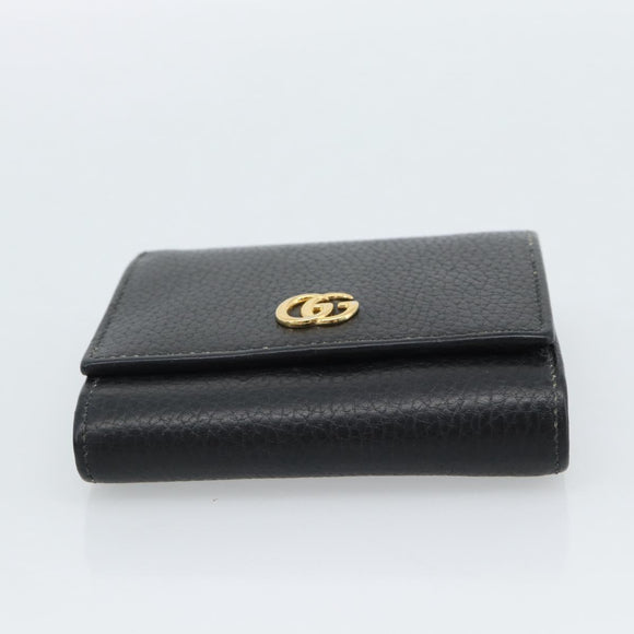 GUCCI GG Marmont Compact Wallet Leder Schwarz Gold 598587 Auth 182955M
