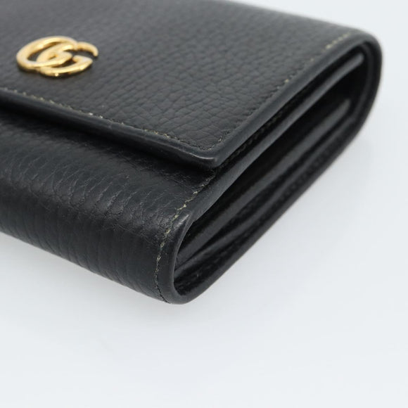 GUCCI GG Marmont Compact Wallet Leder Schwarz Gold 598587 Auth 182955M